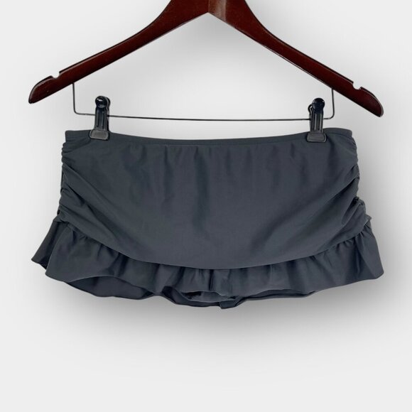 Skye Ruffle Fold‑Over Swim Skirt Charcoal Grey Size M Built‑In Brief - Picture 1 of 6